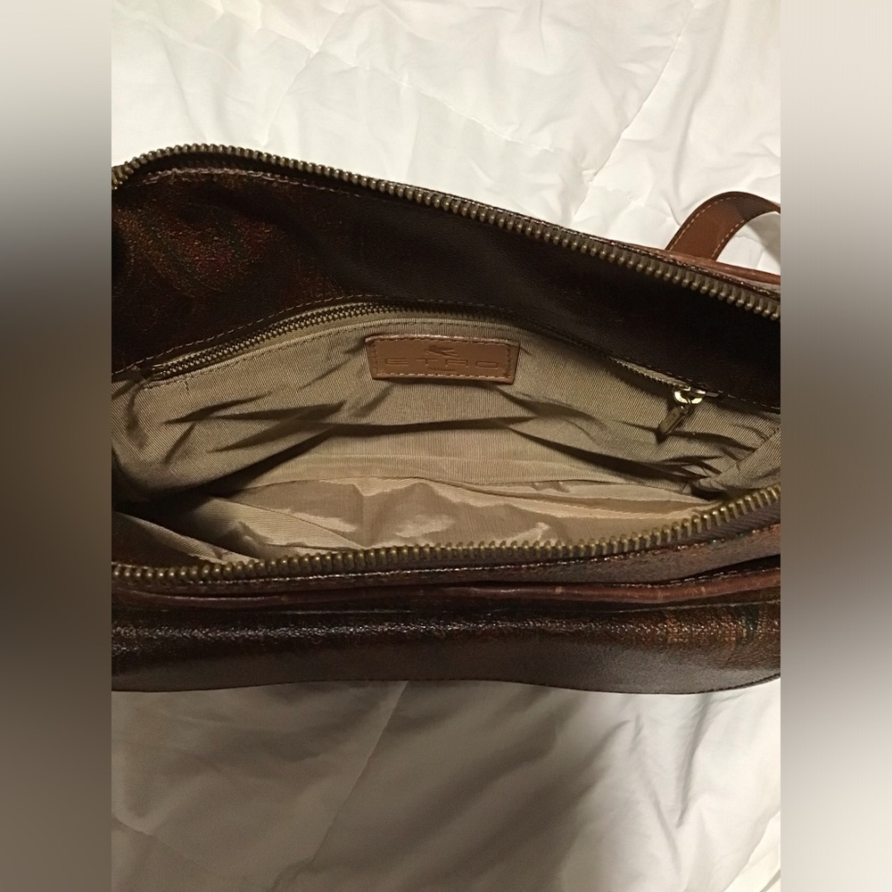 Etro Milano Paisley-Patterned Brown Crossbody Bag with Tan Strap Italian Luxury - Picture 8 of 9
